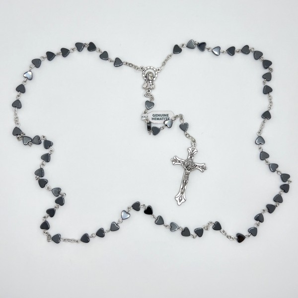 Rosario de hematite corazón – artesanal con cuentas de 6x6 mm