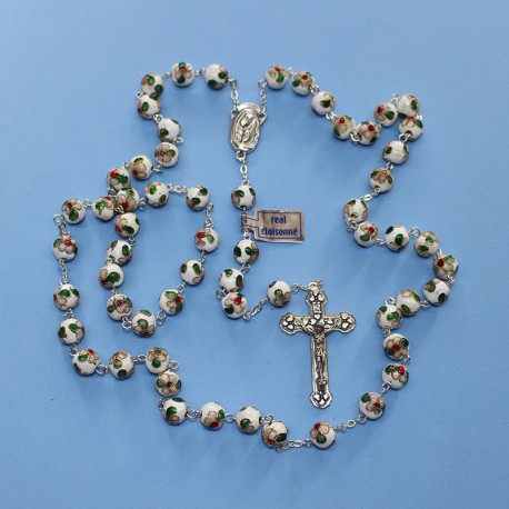 Rosario cloisonné blanco