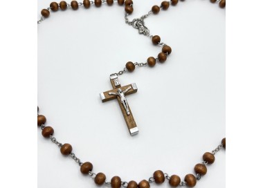 Rosario de madera redondo natural – cuentas de 7 mm