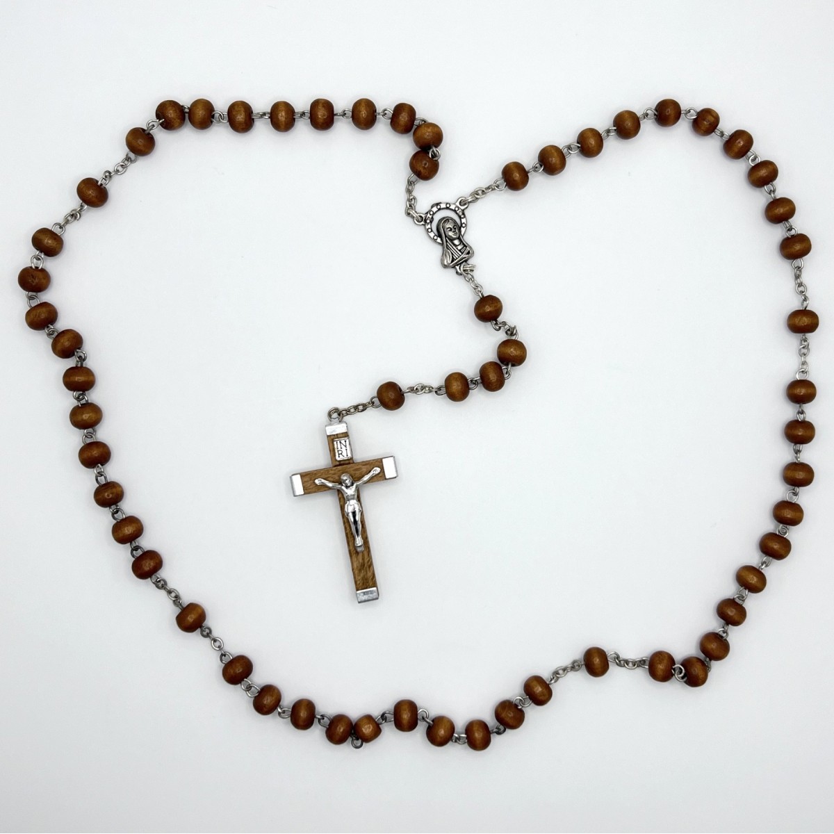 Rosario de madera redondo natural – cuentas de 7 mm