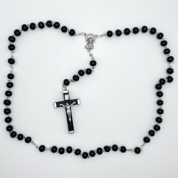 Rosario de madera redonda negra – cuentas de 7 mm