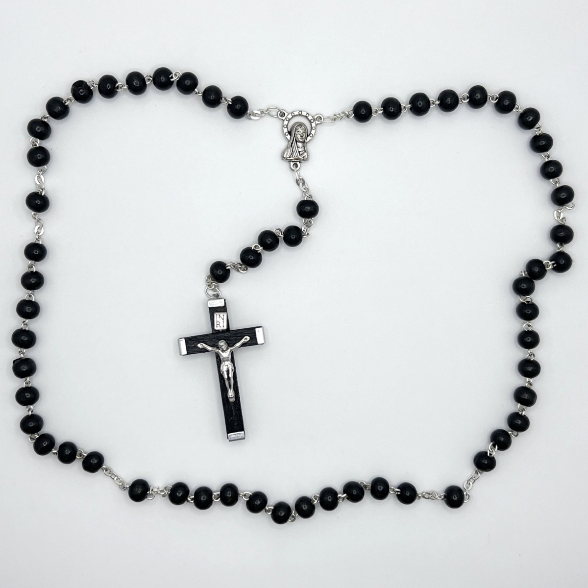 Rosario de madera redonda negra – cuentas de 7 mm