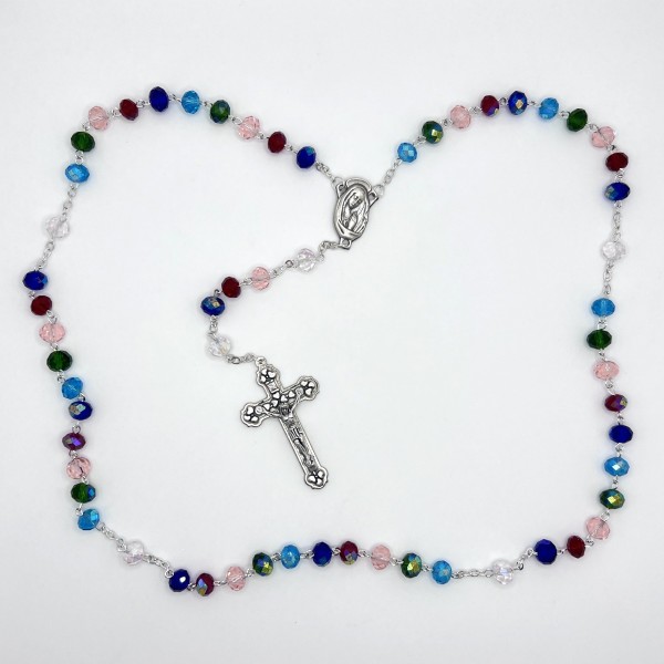 Rosario de cristal facetado AB multicolor – cuentas de 8x9 mm