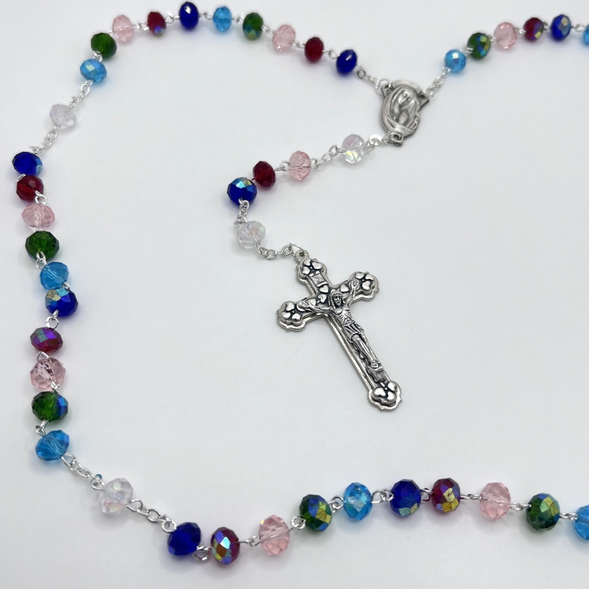 Rosario de cristal facetado AB multicolor – cuentas de 8x9 mm