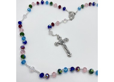 Rosario de cristal facetado AB multicolor – cuentas de 8x9 mm